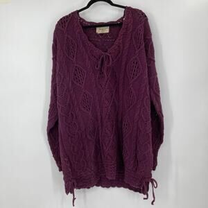 VTG Yarnworks Handknit Chunky Cable Knit Purple Sweater Tunic XL Oversized